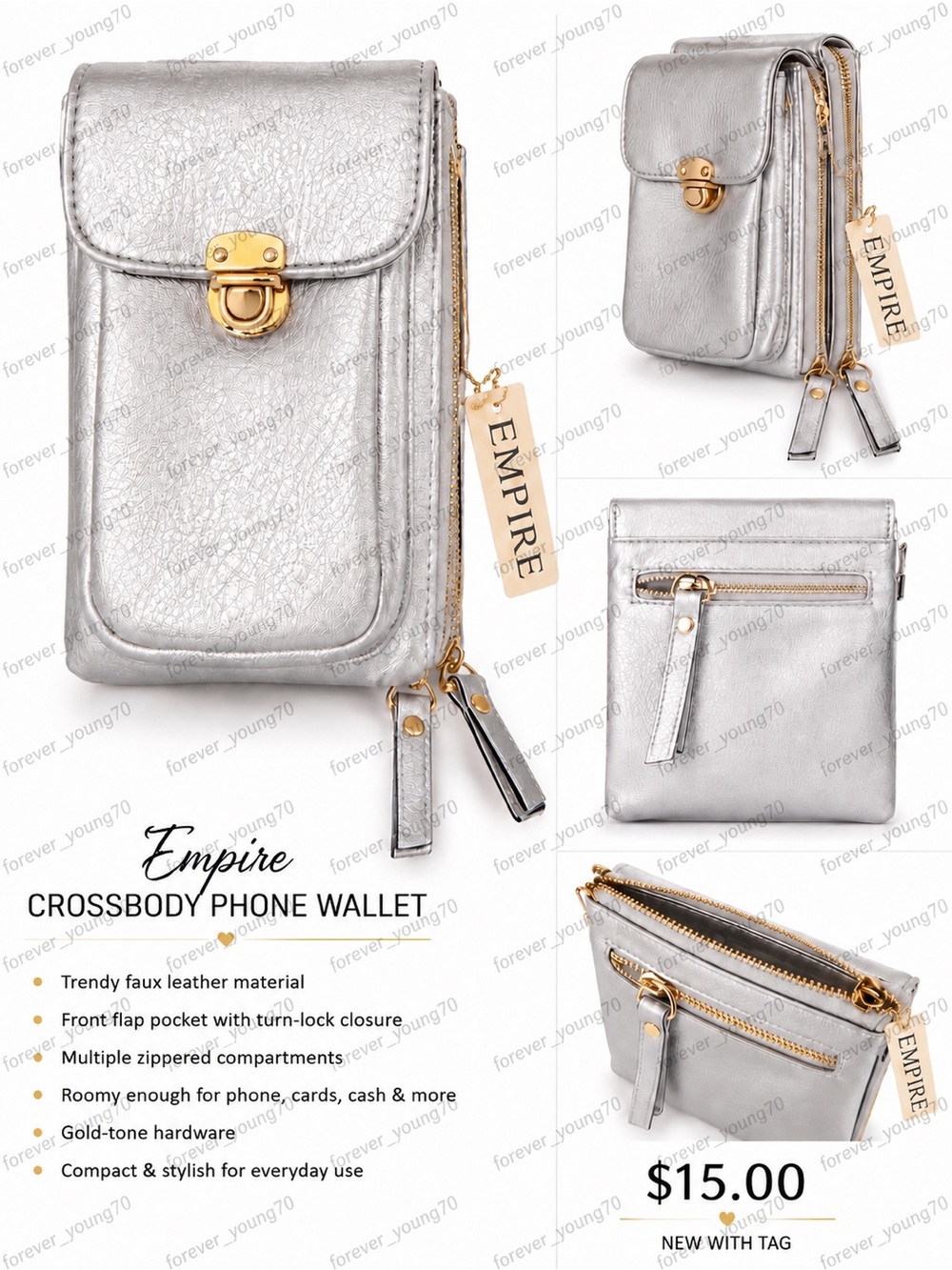 Empire Crossbody Phone Wallet (Silver)
